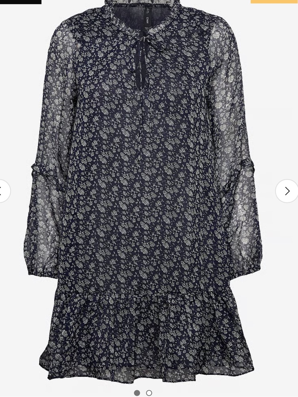 Mango Navy Blue Floral Long Sleeve Ruffled Dress
